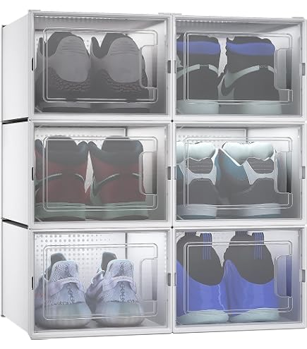 Relaxdays Pack 12 Cajas Zapatos Transparentes Apilables – Talla 45, Con Ventilación, Plástico Resistente (33.5x23x14.5cm)