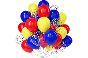 Teselife Globos Rojo Amarillo Azul, 30Piezas Azul Oscuro Amarillo Rojo Confeti Globo Latex Niño Niña Hombres Mujer Cumpleaño Aniversario Compromiso Boda Despedida Soltera Tema Carnaval Circo Decor