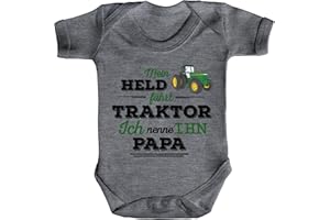 ShirtStreet Vatertag Landwirt Trecker Strampler Bio Baumwoll Baby Body kurzarm Papa - Mein Held fährt Traktor