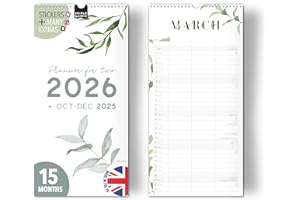 SPIELEFABRIK Couple planner 2026 3 columns FLORAL planner for two 2026 and Oct-Dec 2025, partner calendar 16x32,5cm, calendar for couples 2026, 2 persons Boho, flowers, design
