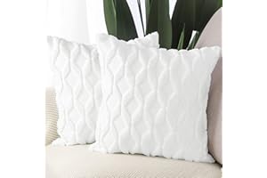 Madizz Set of 2 Soft Plush Short Wool Velvet Decorative Cushion Covers Luxury Style Throw Pillow Cases European Pillow Shell for Sofa Bedroom Square White 12x12 inch, 30x30 cm