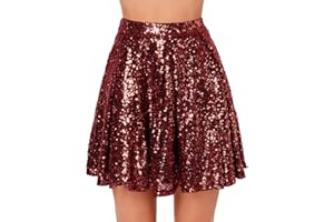 PDAKIEYXND Glitzer Rock Damen Goldener Silber Pailletten Rock - Tanz Rock Faltenrock Stilvoll Glitzer Rock Karneval Shiny Hohe Taille Rock