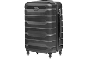 OCHNIK | Walizka kabinowa | 66x43x26 | Twarda walizka | Walizka podróżna z 4 kółkami | Średnia | Bagaż podręczny na kółkach | Trwała | Z ABS | kolor: czarny | rozmiar: M