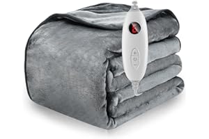 FLAREMORE Electric Heated Throw,51"x63" Electric Blanket Soft Flannel Over Blanket with 6 Adjustable Temperature Levels, 9 Hours Auto-Off (No Timer),Fast Heating and Machine Washable Electric Over Blanket