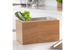 KAZAI. Cubo de Basura Orgánica de Diseño -Holma- | 4.5L, Apto para Lavavajillas y Fabricado en Chapa de Madera Real | Papelera de Cocina para Residuos Orgánicos | Roble