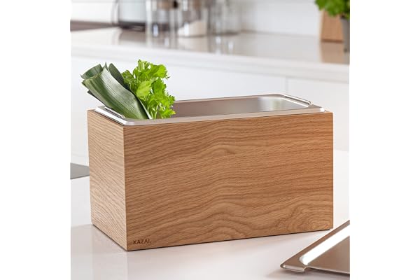 KAZAI. Design Bio-Kompostbehållare -Holma- | 4.5L, Diskmaskinssäker och tillverkad av äkta träfanér