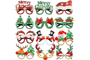 Xhtol Christmas Glitter Party Glasses Frame, 12 Pieces Christmas Glasses Frames Xmas Novelty Eyeglasses Fancy Dress Costume Party Glasses Frame Creative Funny Decoration Eyewear Toys for Kids Adults