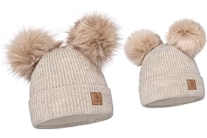 ELIMELI - Cappellino invernale per mamma e figlia, con due pompon, berretto invernale da donna