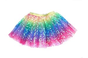 About Time Co Girls Sparkle Sequin Rainbow Tulle Princess Ballet Tutu Skirt