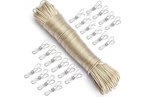 HUDDU 50m Corde à Linge en Acier, Corde à Suspendre Extra Longue Noyau en Acier, Corde Ultra Durable pour Sécher Le Linge à l'Extérieur Corde à Linge en PVC Imperméable Anti-Corrosion pour Jardin