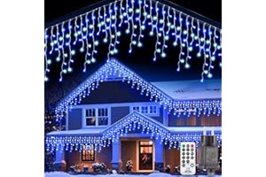 LaiTeny Guirlande Rideau Lumineuse Exterieure 15m - 420 LED Étanche Guirlandes Noel Exterieur avec Télécommande 8 Modes Minuterie Rideaux Lumineux Extérieures pour Balcon Jardin Maison Bleu Blanc