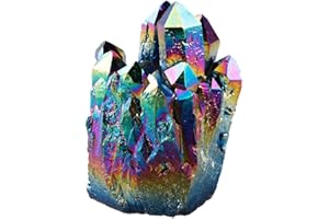 Nupuyai Titanium Coated Rock Quartz Crystal Cluster Drusy Geode for Healing Reiki Energy, Irregular Rough Gemstone for Home Decor Rainbow