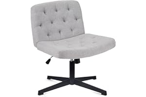 WangPangzi Armless Home Office Chair,Desk Chair No Wheels,Wide Seat Vanity Chair,Padded Fabric Makeup Chair For Bedroom,Cross legged chair(Grey)