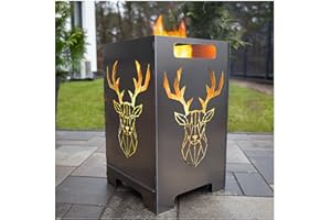 teileplus24 FT01 Feuertonne Feuerschale Feuerkorb Groß Eckig Steckbar Leichte Reinigung, Design:Hirschkopf 50cm