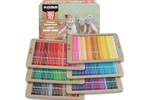 KALOUR PDAS Juego de 180 lápices de colores para adultos y artistas, núcleo suave de pigmento rico, 15 lápices metálicos, 6 lápices de neón, ideal para colorear, dibujar, bocetos, mezcla de sombreado,