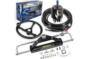 E-COWLBOY 150HP Outboard Hydraulic Steering Kit with 13" Steering Wheel,Helm Pump, Cylinder & 26.8ft Cuttable Hoses for Yamaha/Honda/Suzuki/Mercury Engines – Corrosion-Resistant, Bi-Directional Locking System