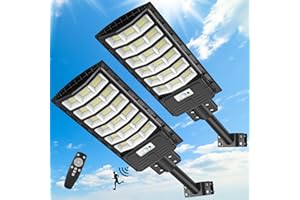 WOWSPEED 600W Lampadaire Solaire Exterieur avec Détecteur de Mouvement & Télécommande 2 Pièces - 594 LEDs 6500K 60000LM Solaire Exterieur Lampadaire IP65 Impermable Lampadaire Solaire Exterieur pour Parking