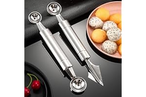 WDEC 2 Stück Fruchtschnitzwerkzeug Melonenlöffel, Kugelausstecher, Obstschnitzmesser, Melonenausstecher für verschiedene Früchte, Samenentferner, Edelstahl Küchenwerkzeug Cutter DIY Obstsalatschneider