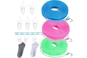 Jogoico Wäscheleine Winddichte Wäscheleine rutschfeste Wäscheleine Nylon Wäscheleine tragbare Reise Wäscheleine mit 5 Wäscheklammer, Camping Wäscheleinen für Hof Reise Garten Hotel Outdoor - 8m