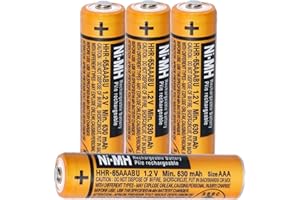 YESOHA 4 Pack HHR-65AAABU NI-MH AAA Rechargeable Batteries 1.2V for Panasonic 630mAh AAA Rechargeable Battery for Cordless Phones