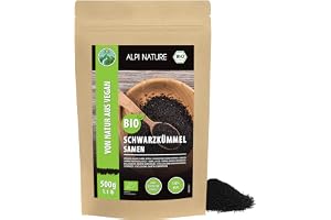 Ekologisk svart kummin hel, svart kummin frön från kontrollerad ekologisk odling, glutenfri, laktosfri, laboratorietestad, vegan, 100% naturlig utan tillsatser, svartkumminfrön (500 GR)