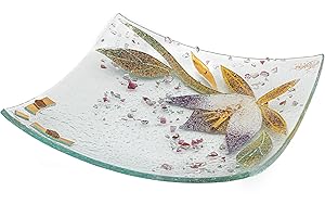 SOSPIRI VENEZIA Svuotatasca Piatto Soprammobile Decoro Floreale Vetro Murano Centrotavola Arredo Casa Idea Regalo Realizzato a Mano Made Italy (cm19X19 Quadrato)