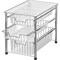 Simple Houseware Stackable 3 Tier Sliding Basket Organizer Drawer, Chrome - Metal