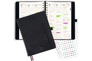 colortouch 2026 Diary A5 Weekly Planner, 14-Month Appointment Book, Softcover Daily Calendar with 2 Sheets Stickers, Ring Binder Vertical Weekly Monthly Planner, 30-Minute Intervals (Nov 25–Dec 26)