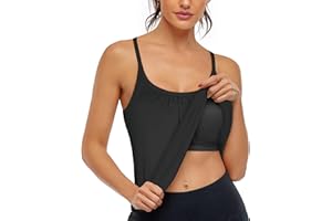 Hibelle Women's Workout Yoga Racerback Tank Tops with Built in Shelf Bra