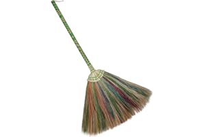 KALOKEKALA BY SKENNOVA SKENNOVA Naturrasenbesen, thailändischer Vintage-Retro-Besen, handgefertigt, Einweihungsgeschenk, Hexenbesen, Thai-Besen, Besenstäbchen, bestickter Nylongriff, Kong Grasbesen (bunt, grün)