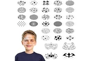 SRIZIAN 30 Pezzi Stencil Facciale Truccabimbi, Stencil Tattoo per Truccabimbi Stencil, Stencil Tatuaggi Temporanei per Halloween, Festival, Mascherata