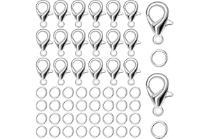 ‎DOXIRU Doxiru 400-teiliges Armbandverschluss-Set, 200 Armbandverschlüsse und 200 Biegeringe für selbstgemachte Armbänder, Halsketten, Anhänger, Kunsthandwerk, Schmuckherstellung (Silber)