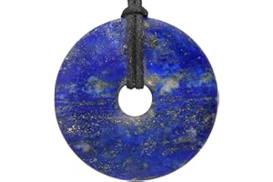 Lebensquelle Plus Edelstein Donut Ø 40 mm + Baumwollband + Edelsteinkarte | Naturstein Anhänger Halskette | Echte Heilsteinkette inkl. Band