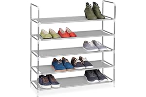 Relaxdays Regał na buty z systemem wtykowym, 5 poziomów, półka na 20 par butów, metal i tkanina, wys. x szer. x gł.: 90,5 x 87 x 29,5 cm, szary