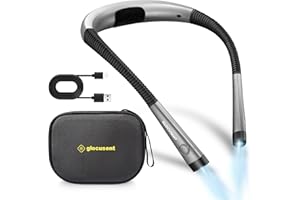 Glocusent Luz de Lectura con bolsa dura de Eva, Lampara Libro de Lectura Recargable, 3 Colores, 6 Niveles de Iluminación, Brazos Flexibles, Larga Duración, Perfecto para Leer, Tejer, Reparar