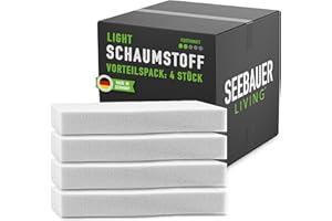 ‎SEEBAUER LIVING SEEBAUER living Schaumstoff-Set Light RG 26/40 (Mittelfest) 45 x 45 x 2 cm (4er Vorteilspack) Schaumstoffplatte für Polster und Sitzkissen, Polsterschaumstoff als Zuschnitt für Sitzpolster