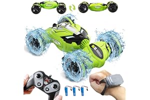 Aucrsozk Enfants Amphibie Télécommandée Voiture Jouet pour 3 4 5 6 7+ Ans, 2.4Ghz 4WD Tout Terrain Cascade RC Car avec Contrôle Gestuel, Etanches Voitures Télécommande pour Noël Cadeaux (Vert)