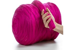MeriWoolArt® Laine XXL 100 % mérinos, épaisseur 4 à 5 cm, pour feutrage humide ou à sec, pour tricoter une couverture épaisse avec les bras, laine pour couverture de bébé, rose foncé, 100 g