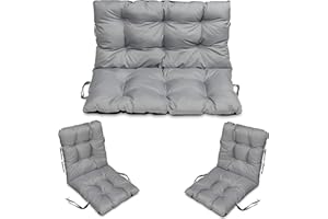 SuperKissen24. Cuscino Lungo per Panchina da Giardino 100x50 cm con Schienale 100x60 cm per Panca da Esterno ed Interno e Due Cuscini per Sdraio 96x48 cm - Grigio