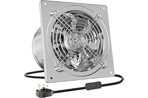 HG Power 150mm Kitchen Exhaust Fan 525m³/h Stainless Steel Ventilation Fan with UK Plug Low Noise Extractor with Backdraft Damper for Home Bathroom Garage, Silver