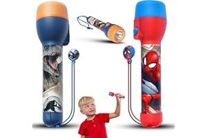 SRV HUB Lot de 2 grandes torches LED, veilleuses LED pour cadeaux de Noël et d'anniversaire – Lampe de poche en plastique pour enfants de 3 ans et plus, taille 16 cm (JURASSlC W0RLD et Spiderman)