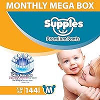 Supples Baby Diaper Pants, Monthly Mega-Box, Medium, 144 Count