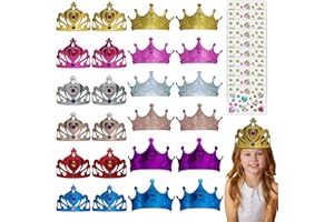 Alwodici 22 Pcs Foam Crowns for Kids Princess Tiaras Crowns Bulk Diamond Sticker DIY Crown Kit for Children Decoration Making Kits Kids Birthday Party Supplies