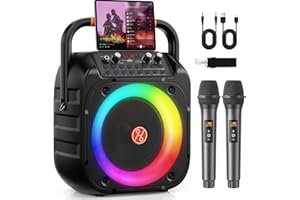 HWWR Karaoke Maschine, Tragbare Bluetooth Karaoke, Karaoke Anlage Mit 2 Mikrofonen, Echoanpassung, Led-Licht, Pa Anlage Karaoke Lautsprecher Unterstützt Tv/Rec/Aux/USB/Tf Karte (6,5 "Subwoofer)