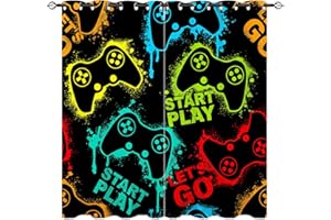 YUANZU Gamepad Curtains - Kids Abstract Colorful Silhouette Gamer Joystick Game Print Pattern Eyelet Blackout Room Darkening Window Drapes for Boys Teen Bedroom Playroom 2 Panels W117cm x D183cm