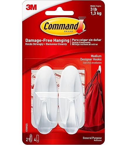 3M 17034B Crochet Moyen Noir Mat 1 Crochet 2 Bandes