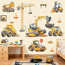 Adesivi Murali Per Bambini Con Escavatori E Trattori - 6 Fogli Pretagliati 20x30 Cm - Decorazione Cameretta E Soggiorno