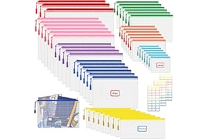PLAPOT 48 Stück Transparente Reißverschlusstaschen, Reißverschluss Dokumententaschen, Wasserdichte Mesh Bag, Zipper Tasche für Dateiordnung, Lagerung von Schreibwaren (Bunte, 8 Größen) mit 3 sticker