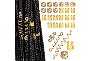 AOZUO 28 pezzi di gioielli per capelli in oro dreadlocks, regolabili, in metallo, per festival, per capelli dorati, dreadlocks, perline intrecciate, per capelli, per trecce, per uomini e donne