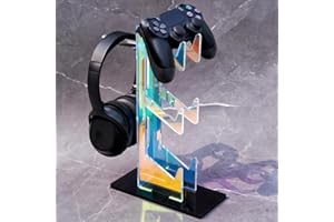NiHome Iridescent Acrylic 3-Tier Universal Game Controller Headset Holder Stand for PS5 Xbox ONE Switch Colorful Controller Stand Gaming Accessories Anti-Slip Stable Headphone Holder